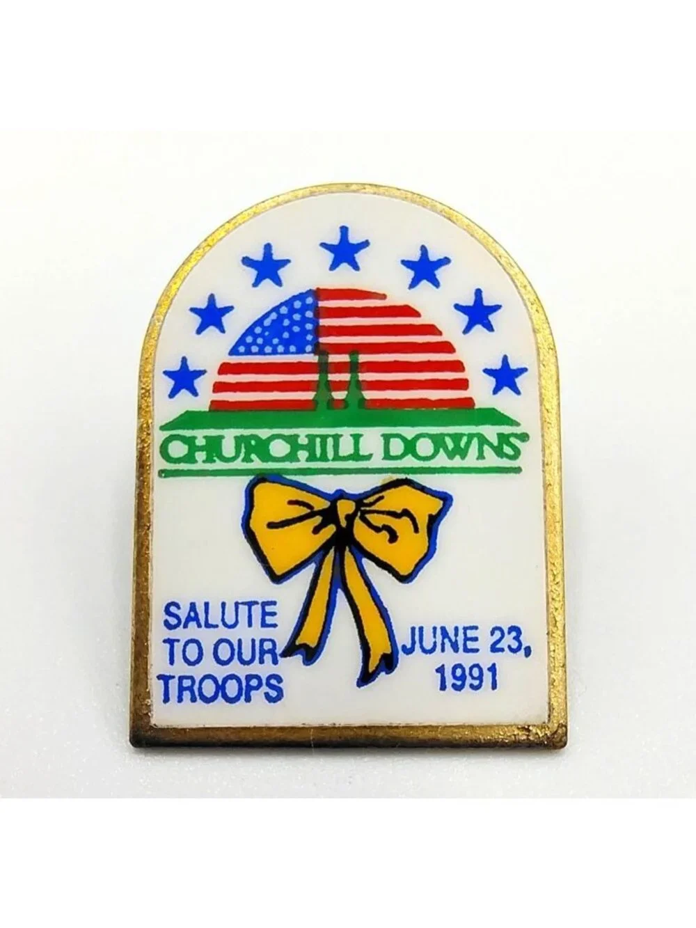Churchill Downs Salute to Our Troops Pin June 23 1991 Patriotic Enamel Lapel Pin